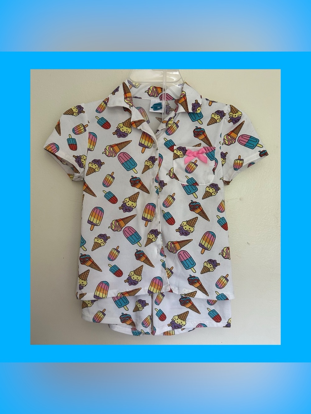 Girls' White Ice Cream & Popsicle Button-Down Shirt with Pink Pocket Accent